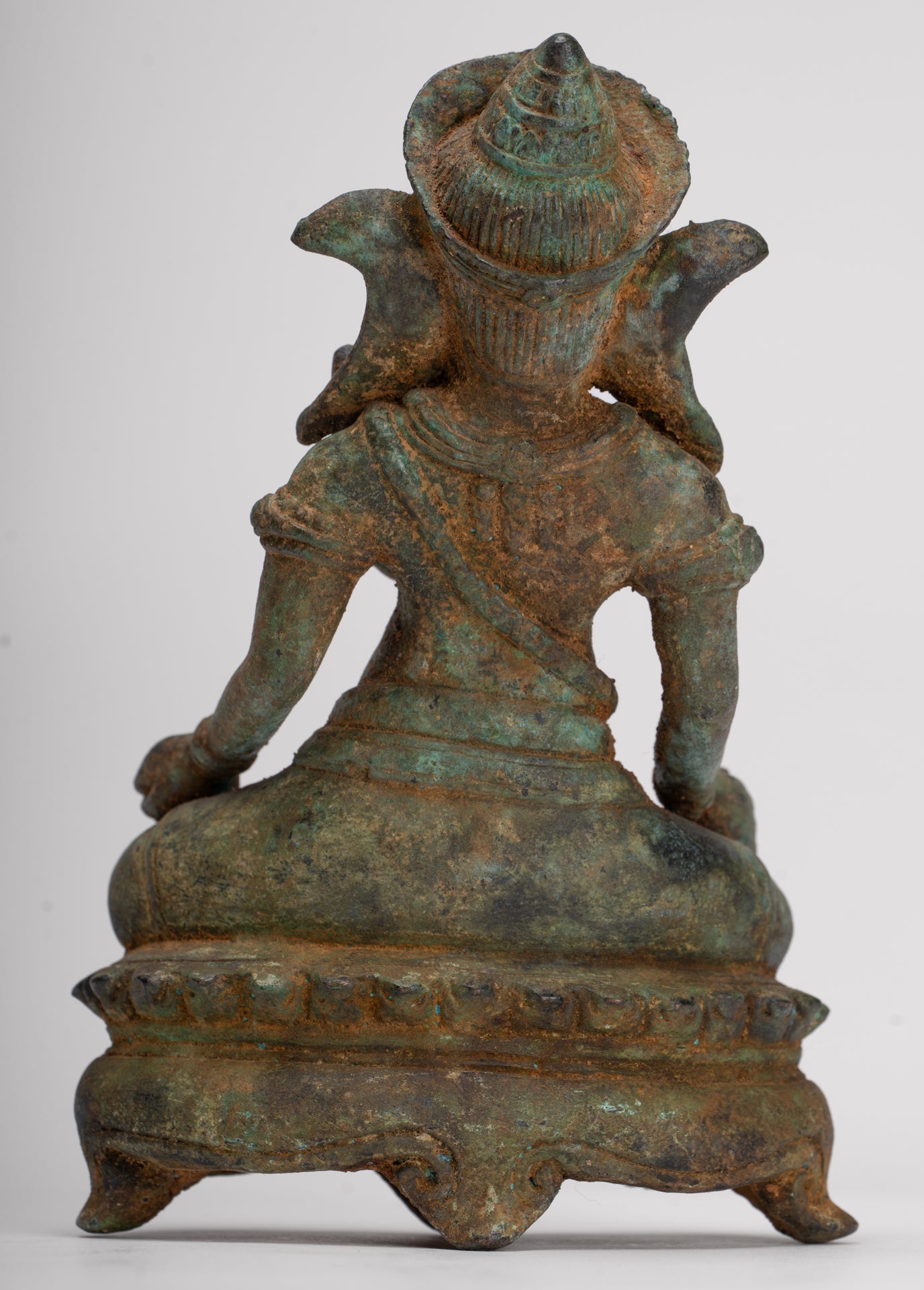 Ganesha Statue - Antique Thai Style Bronze Seated Ganesh Statue - 17.5cm/7"