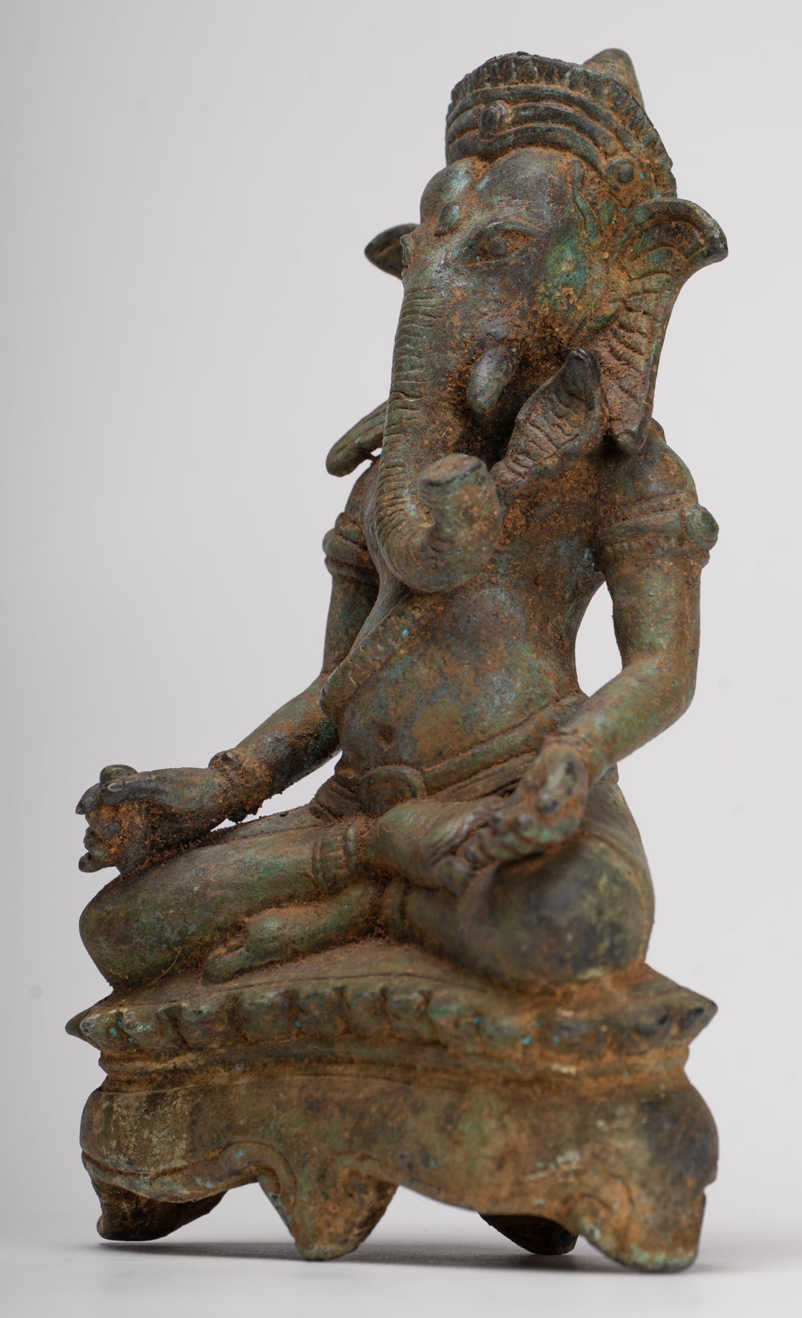 Ganesha Statue - Antique Thai Style Bronze Seated Ganesh Statue - 17.5cm/7"