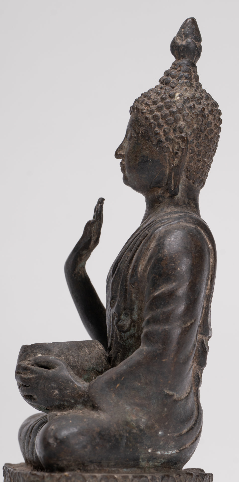 Antique Thai Style Bronze Chiang Saen Abhaya Protection Buddha Statue - 22cm/9"