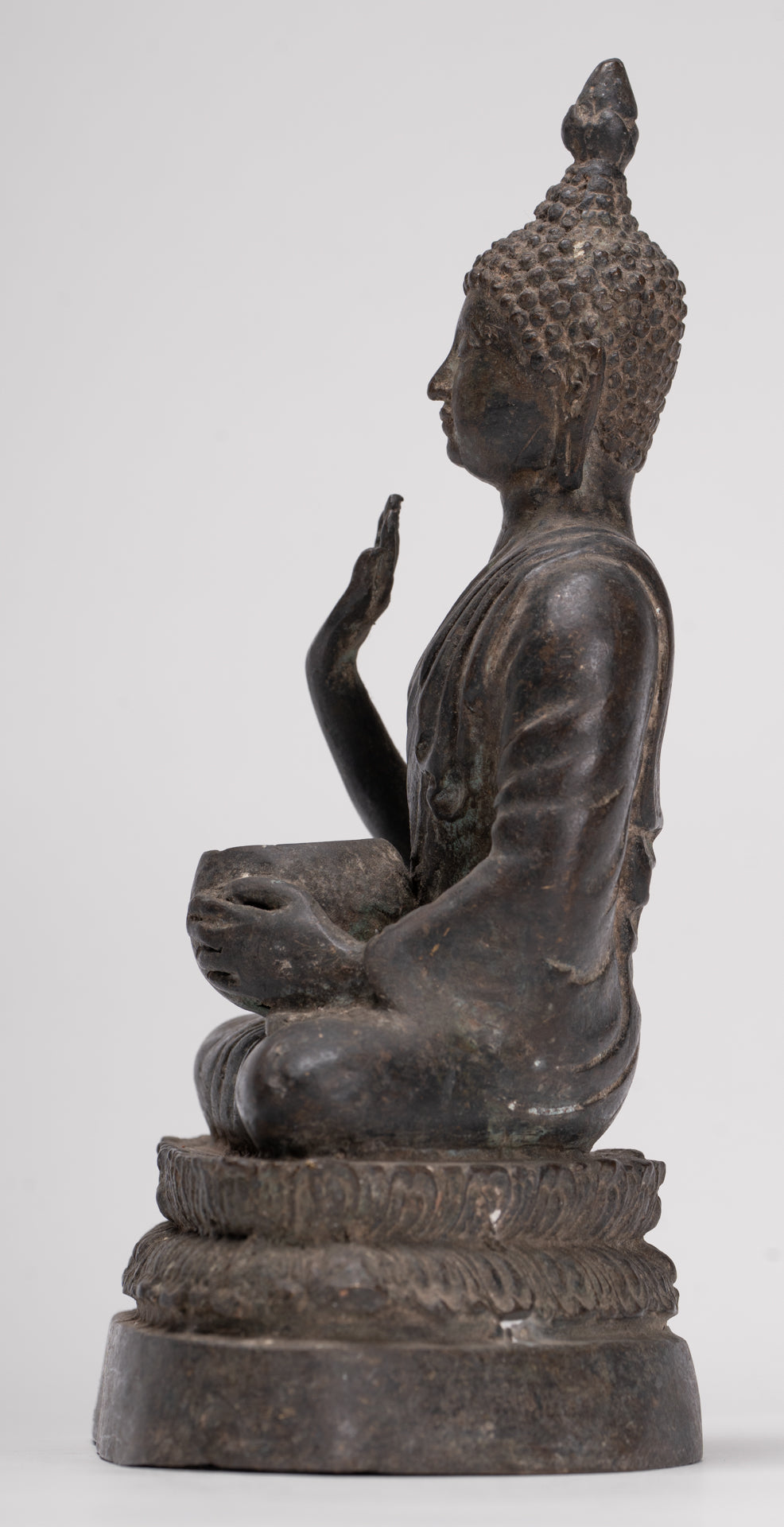 Antique Thai Style Bronze Chiang Saen Abhaya Protection Buddha Statue - 22cm/9"