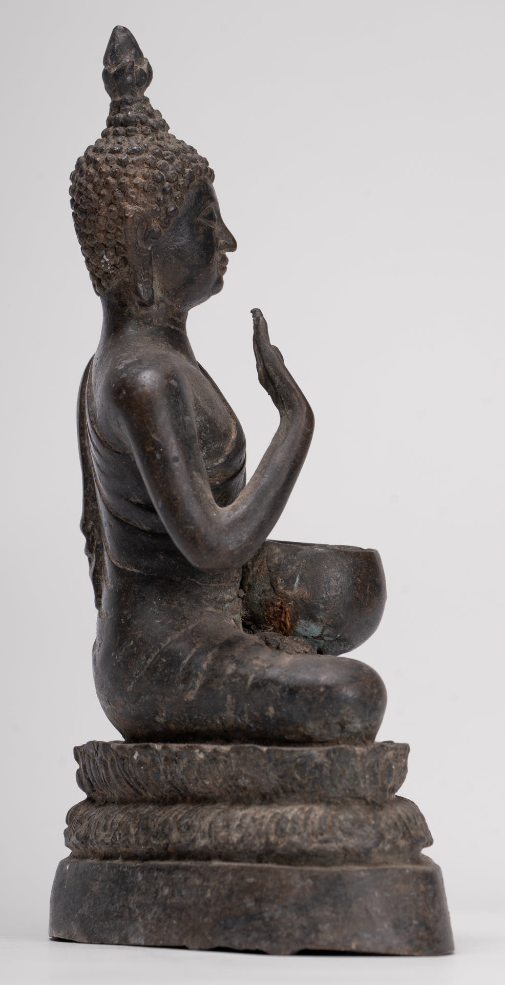 Antique Thai Style Bronze Chiang Saen Abhaya Protection Buddha Statue - 22cm/9"