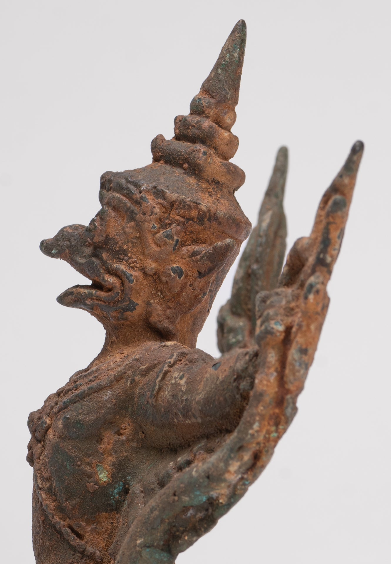 Antique Thai Style Standing Bronze Vishnu Garuda Statue - 20cm/8"