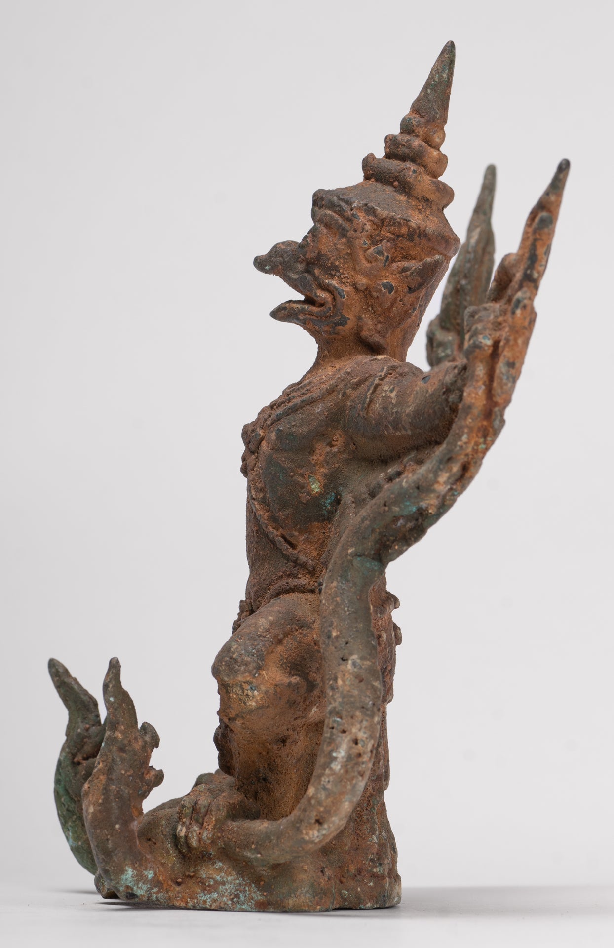 Antique Thai Style Standing Bronze Vishnu Garuda Statue - 20cm/8"