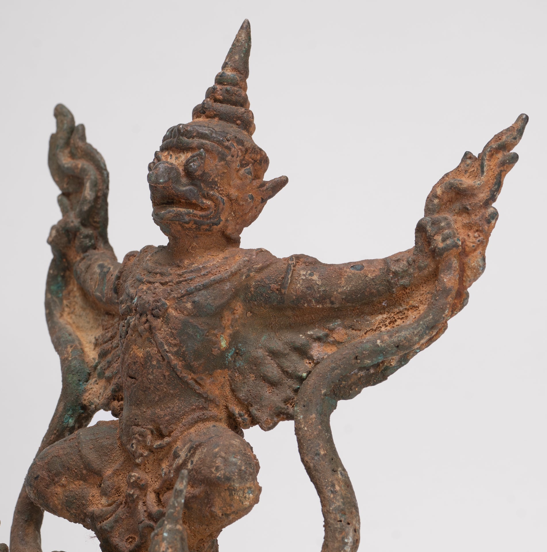 Antique Thai Style Standing Bronze Vishnu Garuda Statue - 20cm/8"