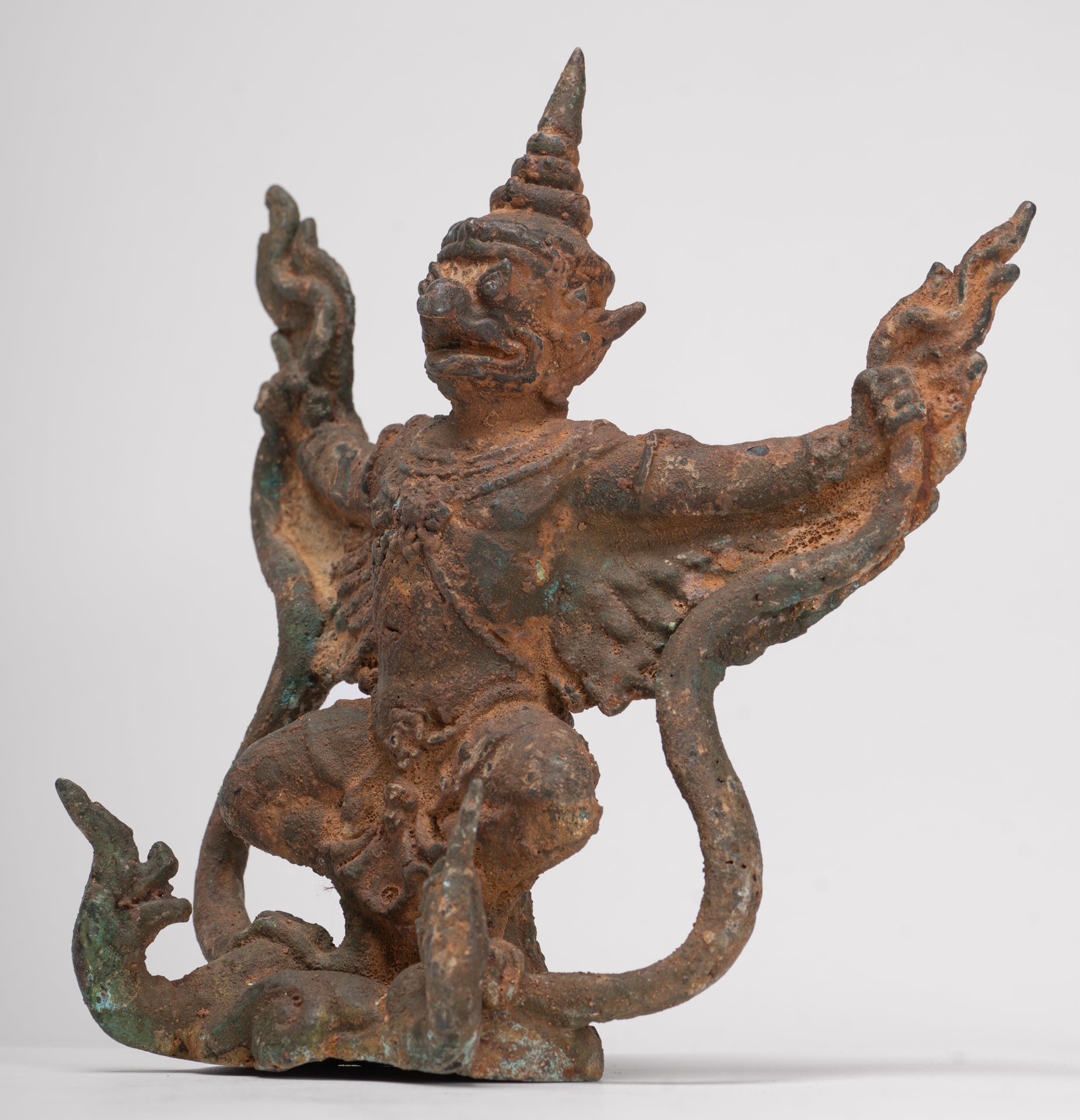 Antique Thai Style Standing Bronze Vishnu Garuda Statue - 20cm/8"