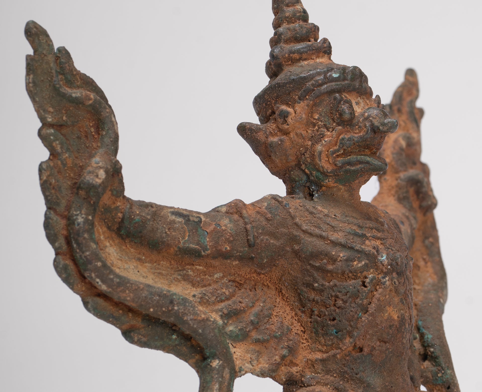 Antique Thai Style Standing Bronze Vishnu Garuda Statue - 20cm/8"