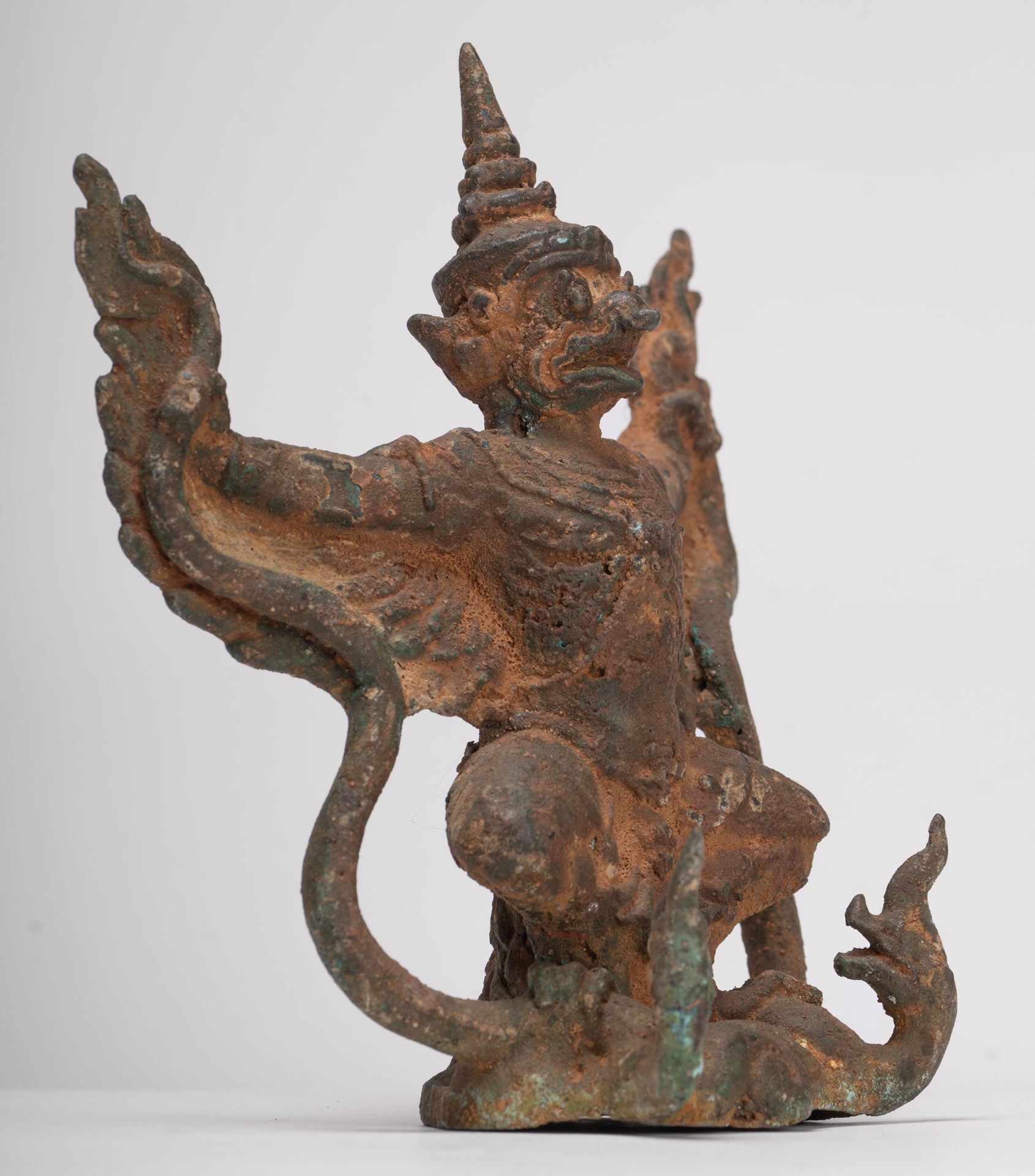 Antique Thai Style Standing Bronze Vishnu Garuda Statue - 20cm/8"