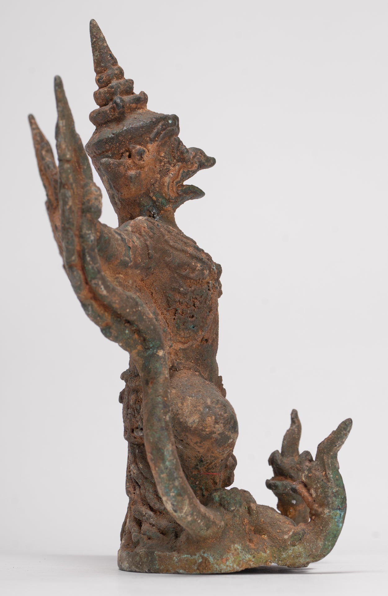 Antique Thai Style Standing Bronze Vishnu Garuda Statue - 20cm/8"