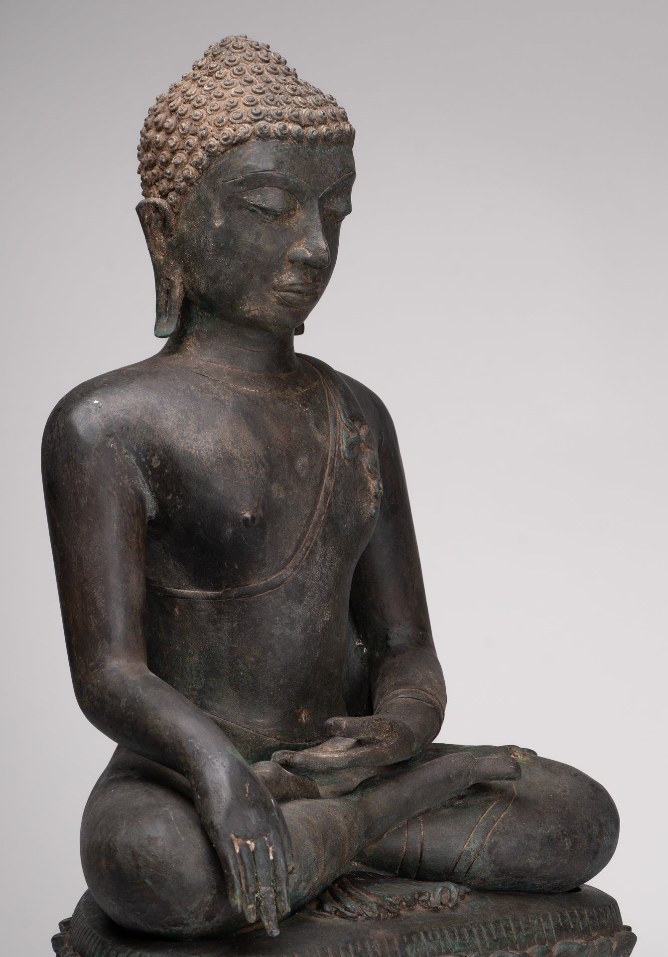 Buddha Statue - Antique Srivijaya Style Seated Enlightenment Buddha Statue - 63cm/25"