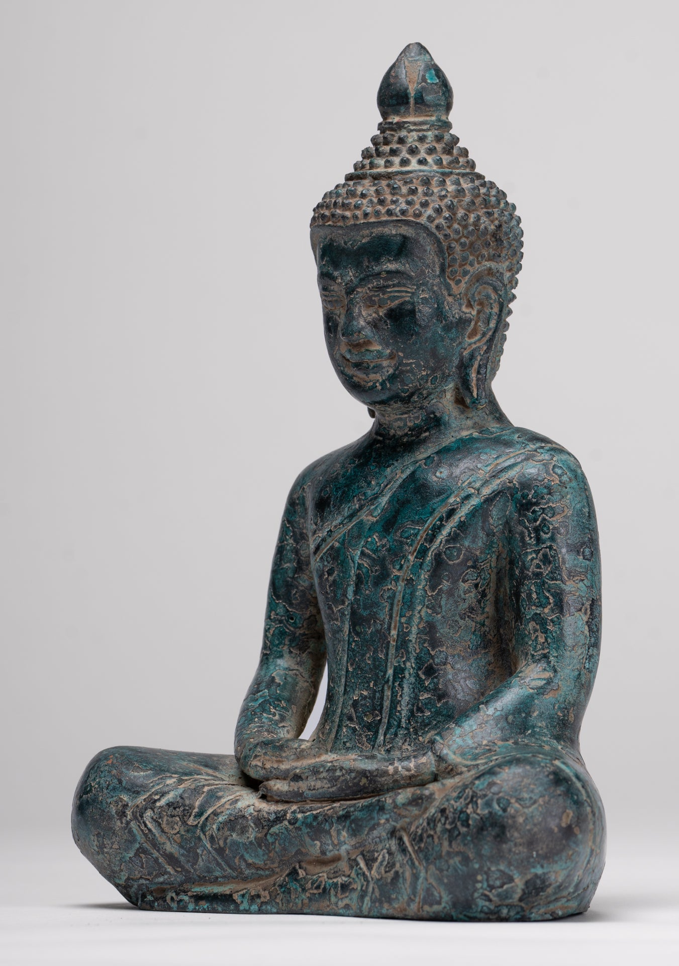 Buddha Statue - Antique Khmer Style Bronze Meditation Buddha Statue - 18cm/7"