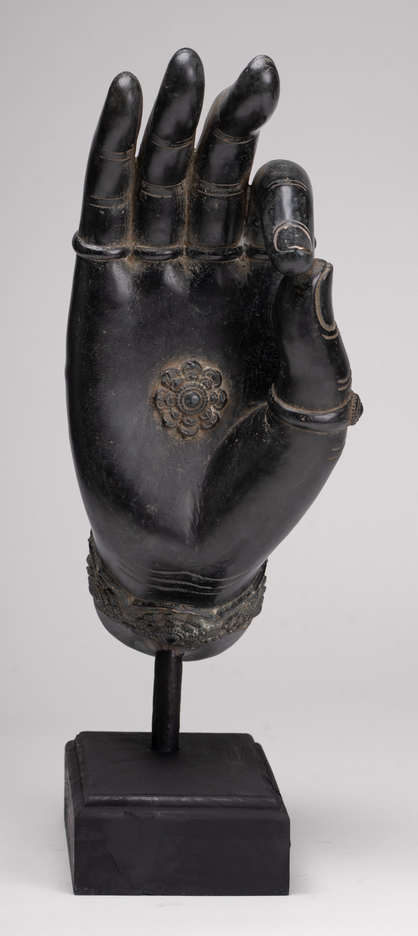 Mounted Antique Khmer Style Southeast Asia Bronze Teaching Hand - 43cm/17"