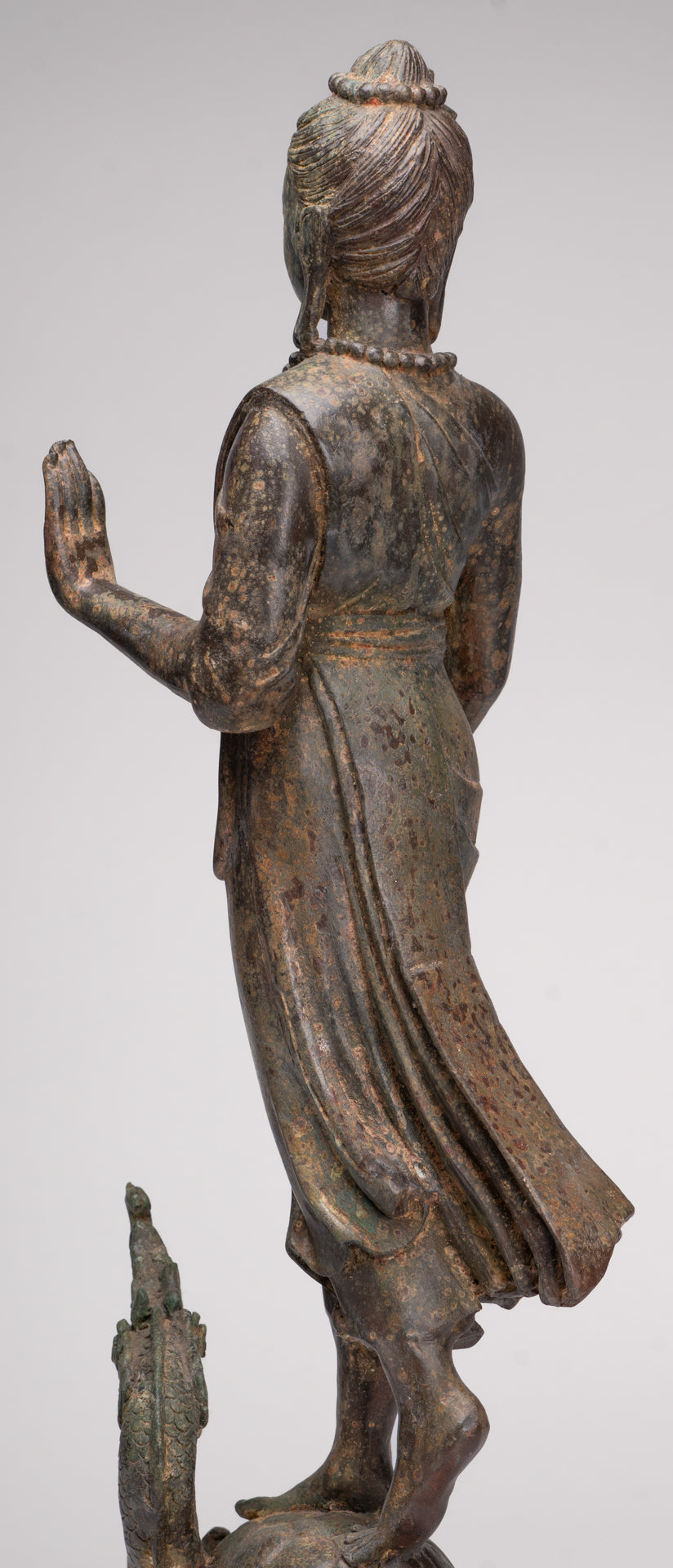 Antique Thai Style Bronze Standing Shiva with Turtle and Naga - 58cm/23"