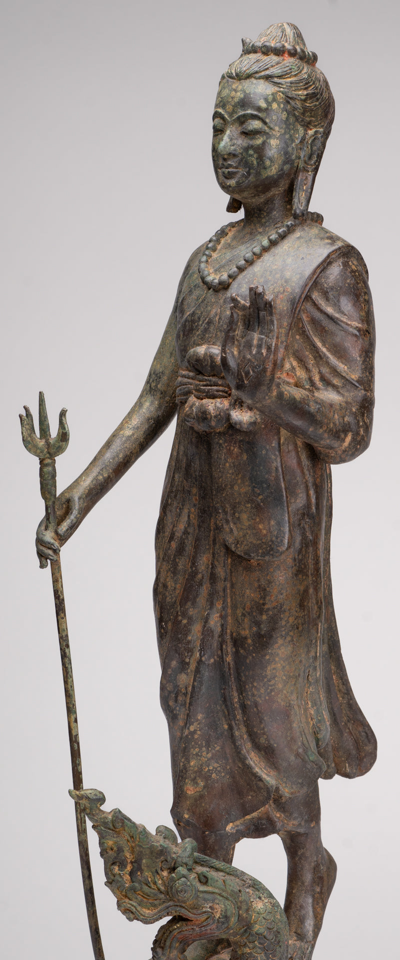 Antique Thai Style Bronze Standing Shiva with Turtle and Naga - 58cm/23"