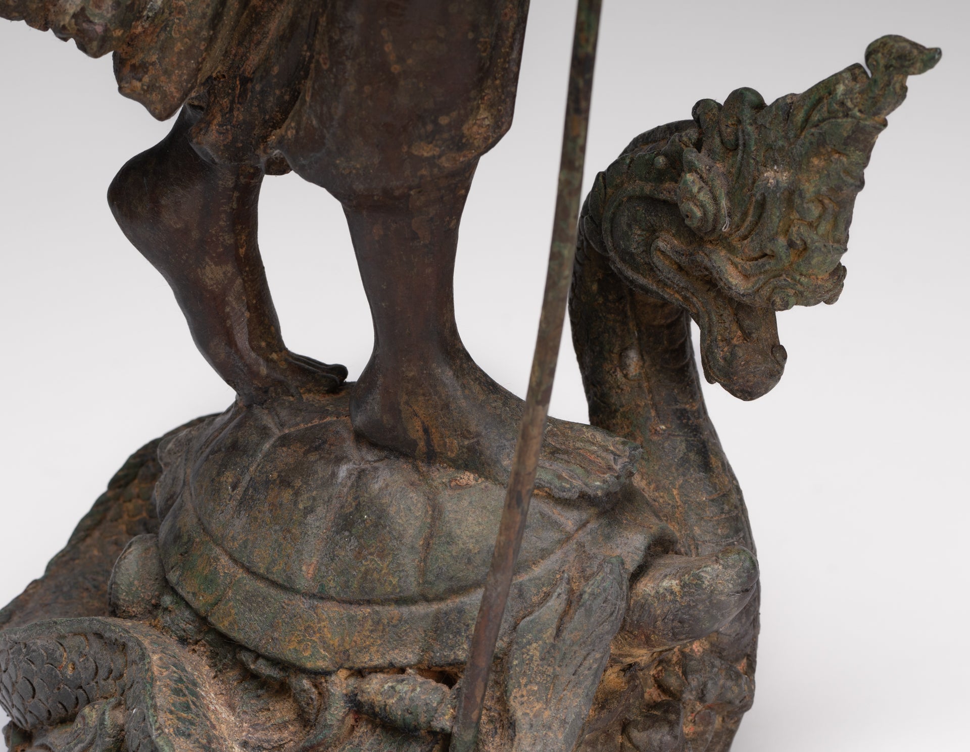 Antique Thai Style Bronze Standing Shiva with Turtle and Naga - 58cm/23"