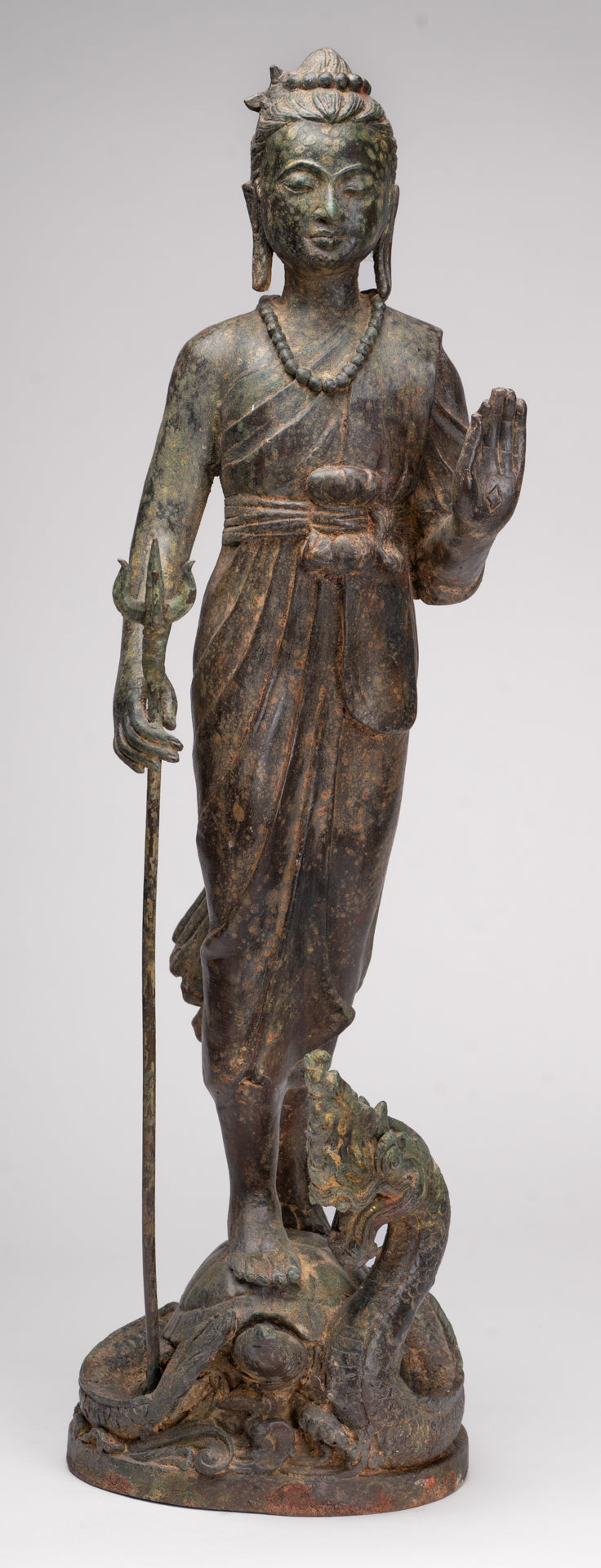 Antique Thai Style Bronze Standing Shiva with Turtle and Naga - 58cm/23"