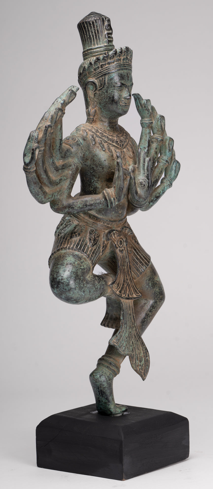 Shiva Statue - Antique Khmer Style Bronze Bayon Ardhaparyanka Shiva - 10 Arms - 46cm/18"
