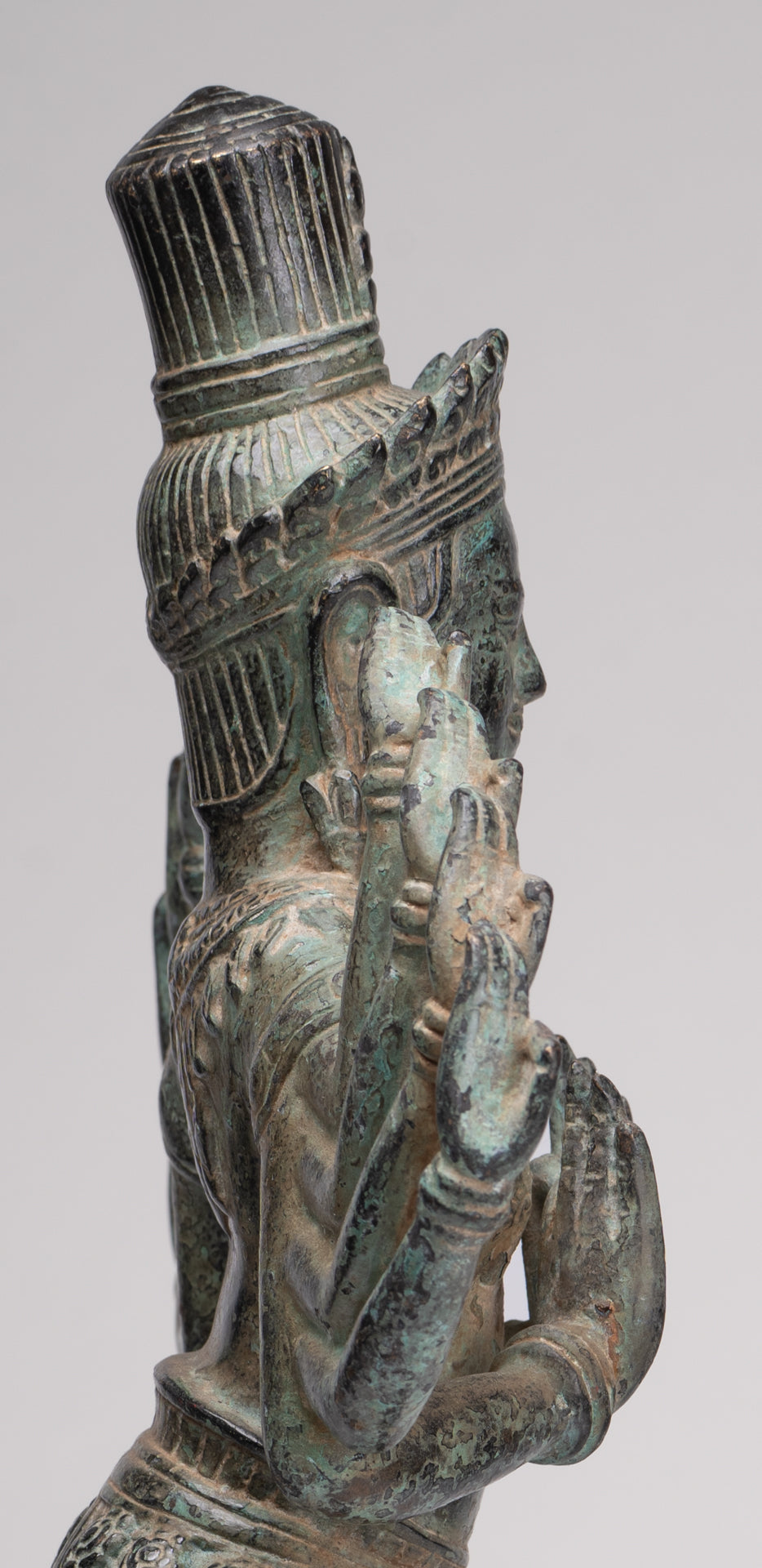 Shiva Statue - Antique Khmer Style Bronze Bayon Ardhaparyanka Shiva - 10 Arms - 46cm/18"