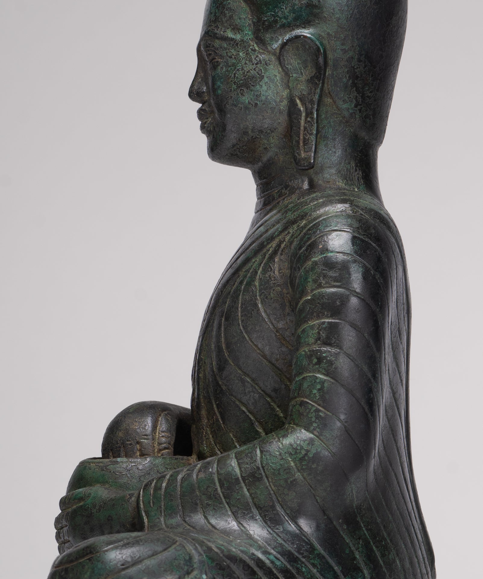 Antique Thai Style Seated Bronze Monk Statue - 33cm/13"