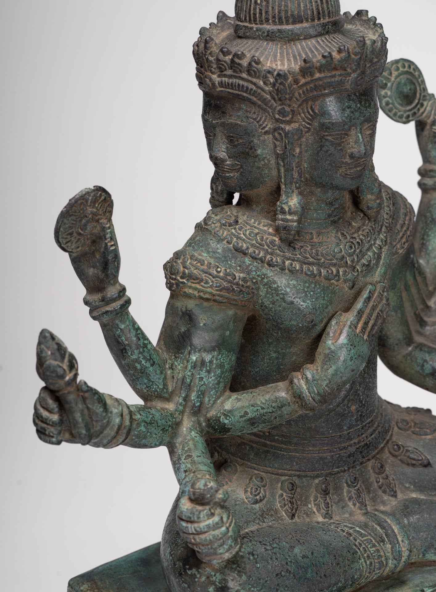 Brahma Statue - Antique Khmer Style Bronze Angkor Wat Brahma - Hindu God Creation - 38cm/15"