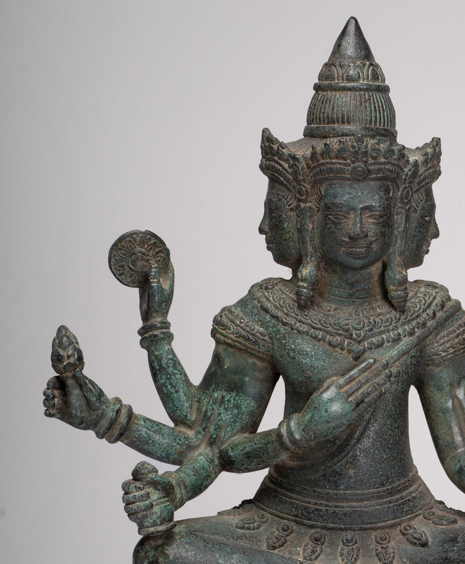 Brahma Statue - Antique Khmer Style Bronze Angkor Wat Brahma - Hindu God Creation - 38cm/15"