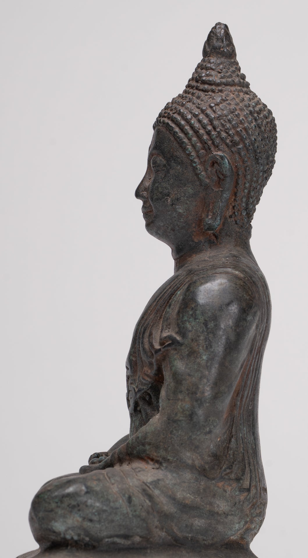 Antique Thai Style Bronze Chiang Saen Meditation Buddha Statue - 23cm/9"