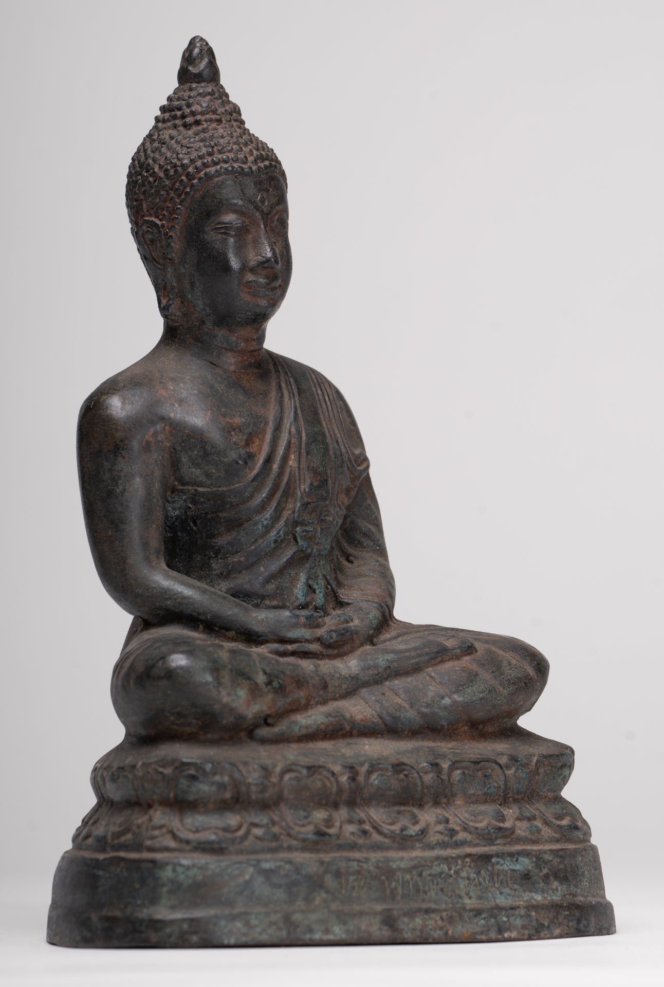 Antique Thai Style Bronze Chiang Saen Meditation Buddha Statue - 23cm/9"