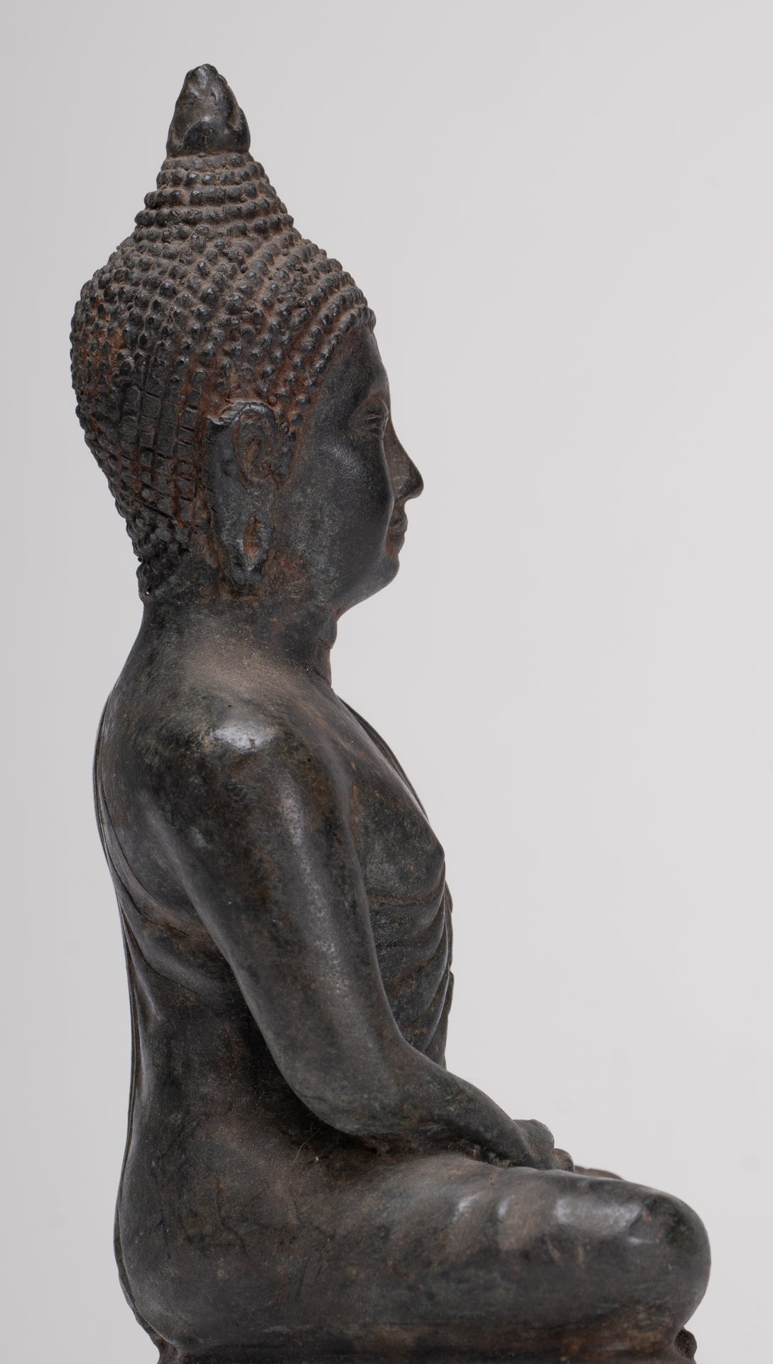 Antique Thai Style Bronze Chiang Saen Meditation Buddha Statue - 23cm/9"