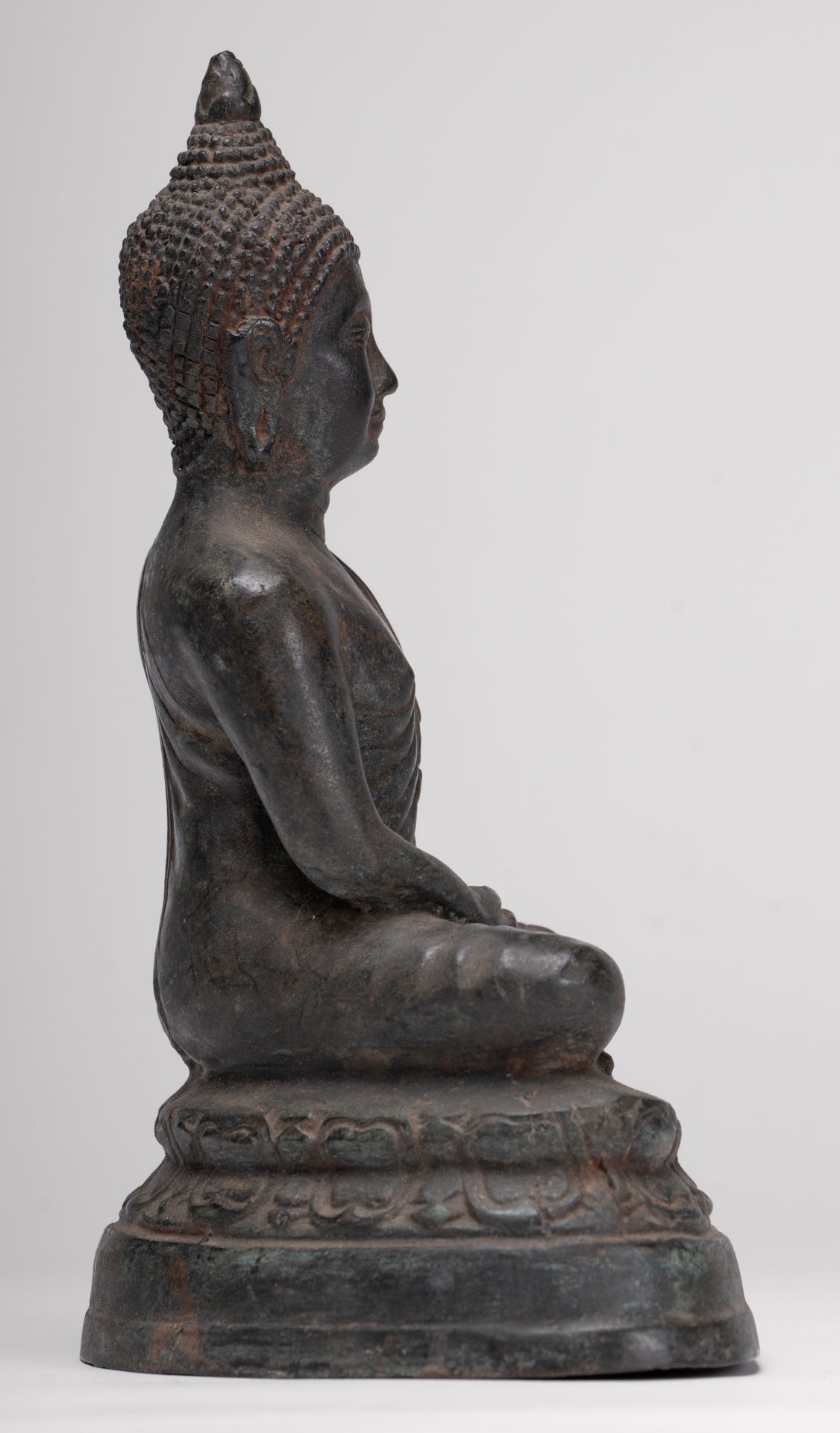 Antique Thai Style Bronze Chiang Saen Meditation Buddha Statue - 23cm/9"