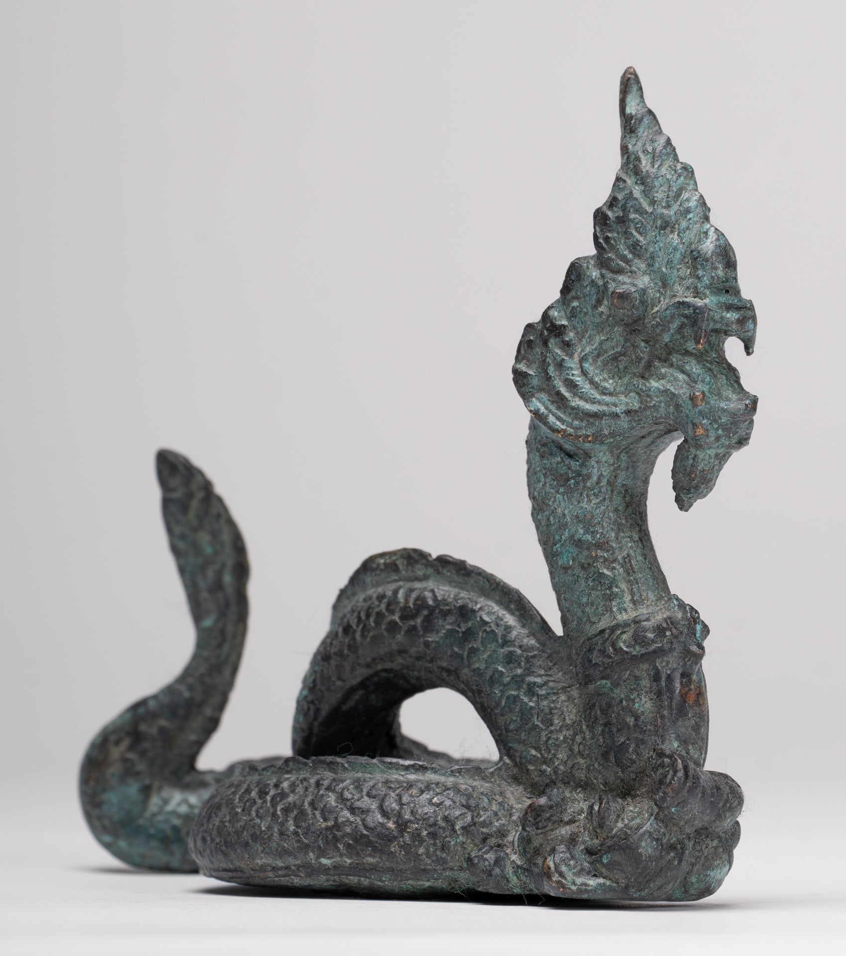Naga Statue - Antique Thai Style Bronze Protective Naga, Snake or Serpent Statue - 11.5cm/5"