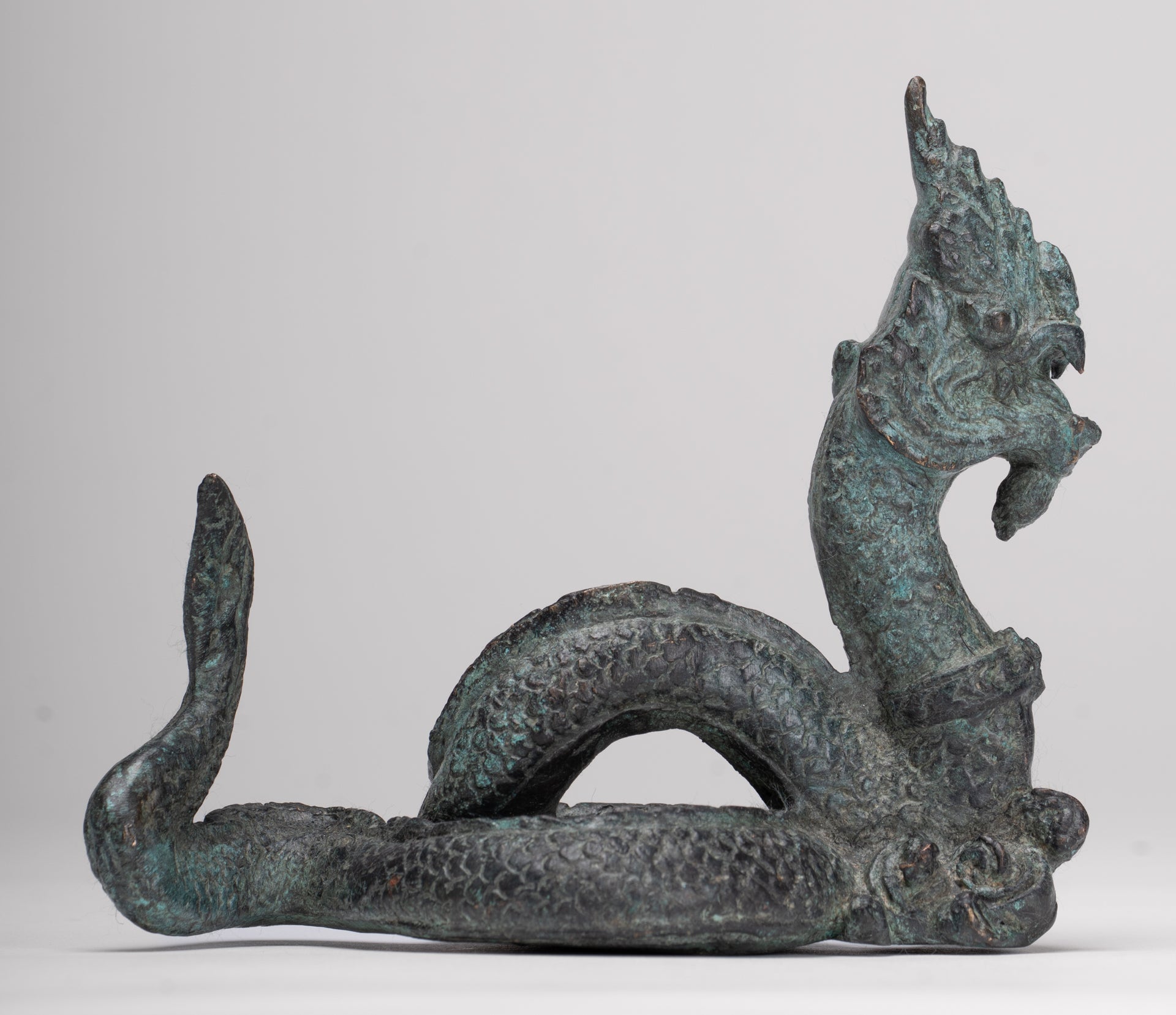 Naga Statue - Antique Thai Style Bronze Protective Naga, Snake or Serpent Statue - 11.5cm/5"