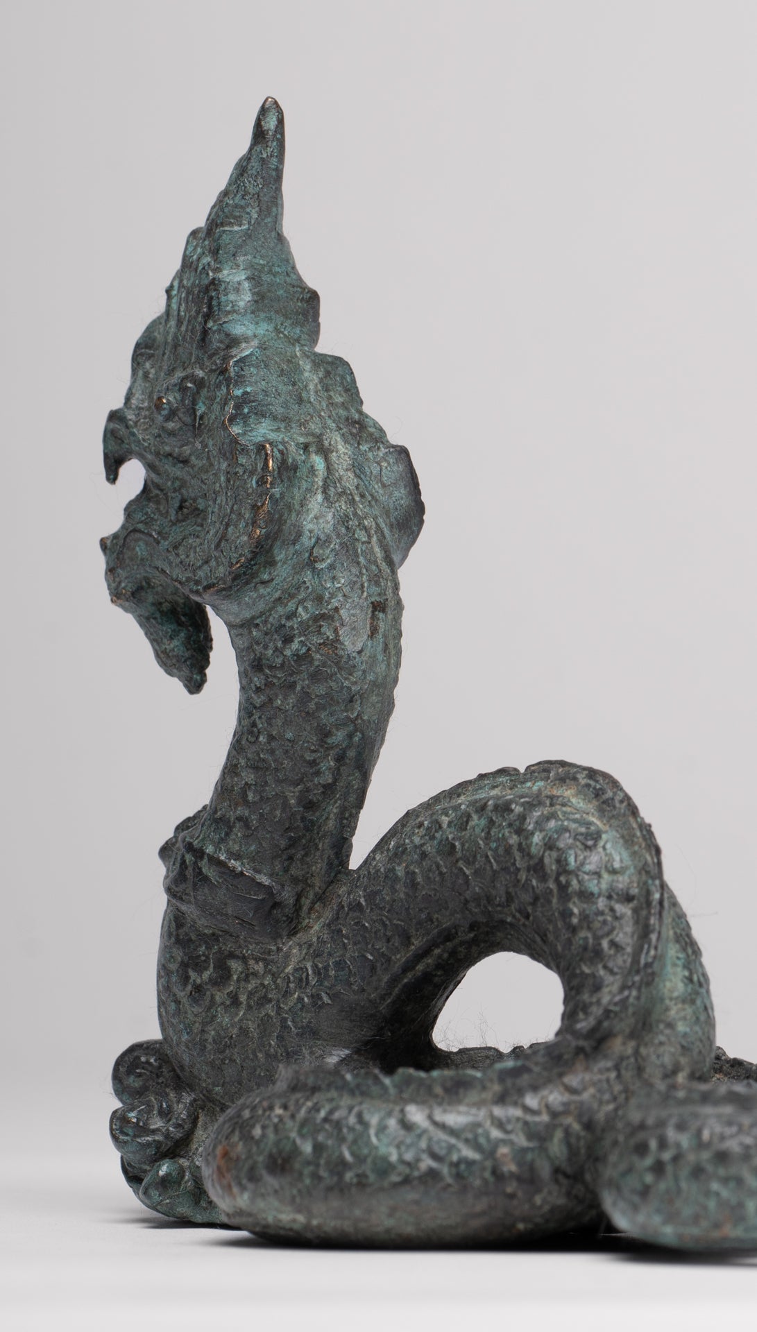 Naga Statue - Antique Thai Style Bronze Protective Naga, Snake or Serpent Statue - 11.5cm/5"