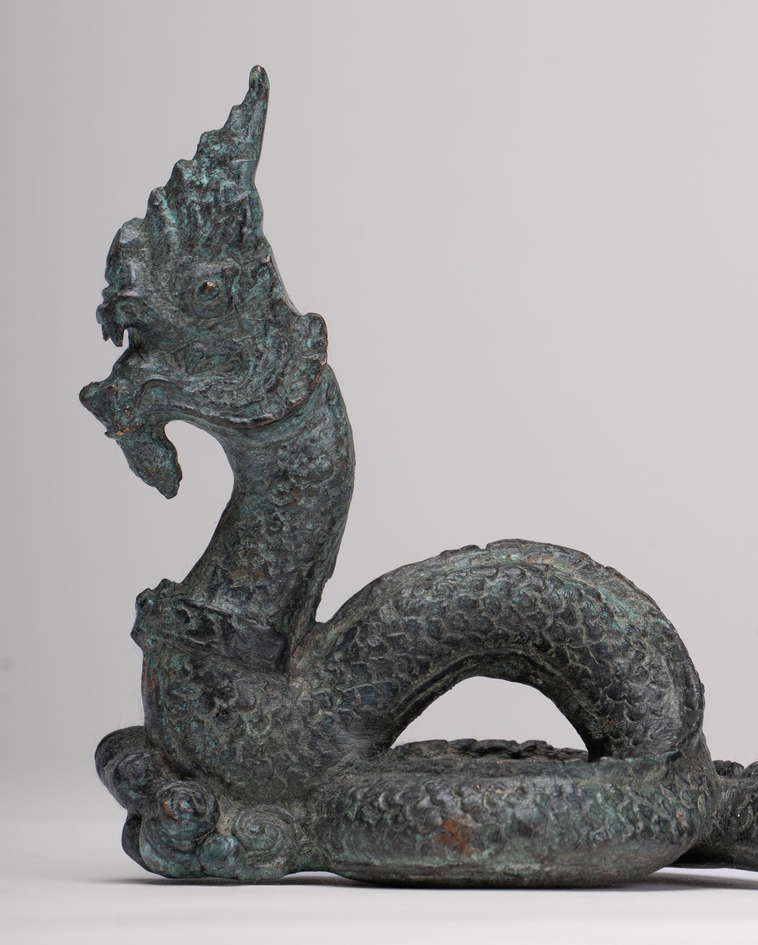 Naga Statue - Antique Thai Style Bronze Protective Naga, Snake or Serpent Statue - 11.5cm/5"