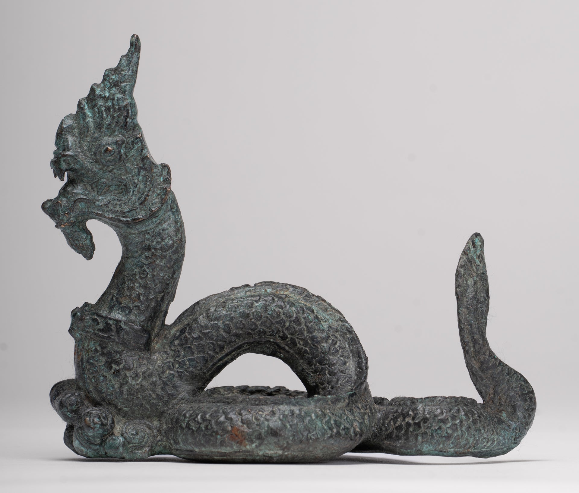 Naga Statue - Antique Thai Style Bronze Protective Naga, Snake or Serpent Statue - 11.5cm/5"