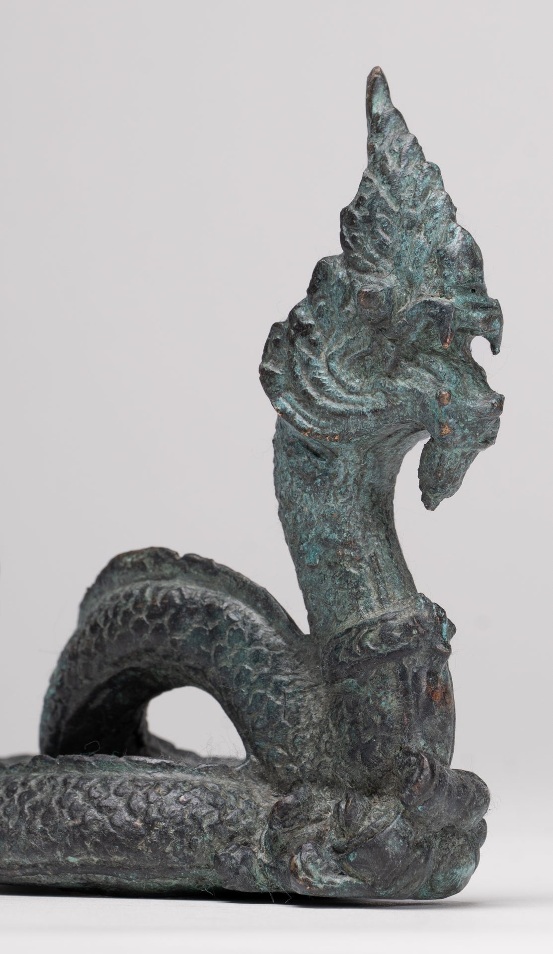 Naga Statue - Antique Thai Style Bronze Protective Naga, Snake or Serpent Statue - 11.5cm/5"