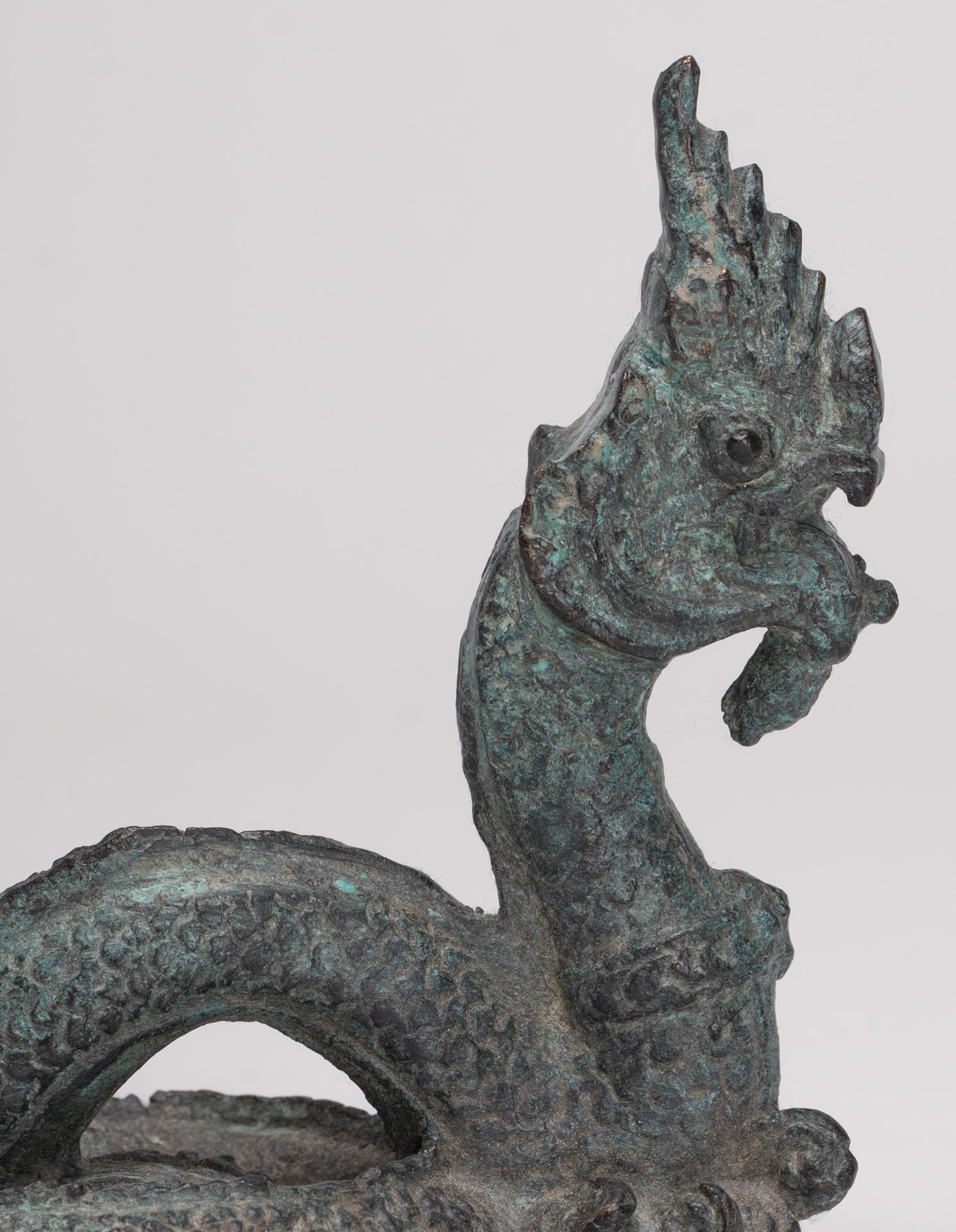 Antique Thai Style Bronze Protective Naga, Snake or Serpent Statue - 11.5cm/5"