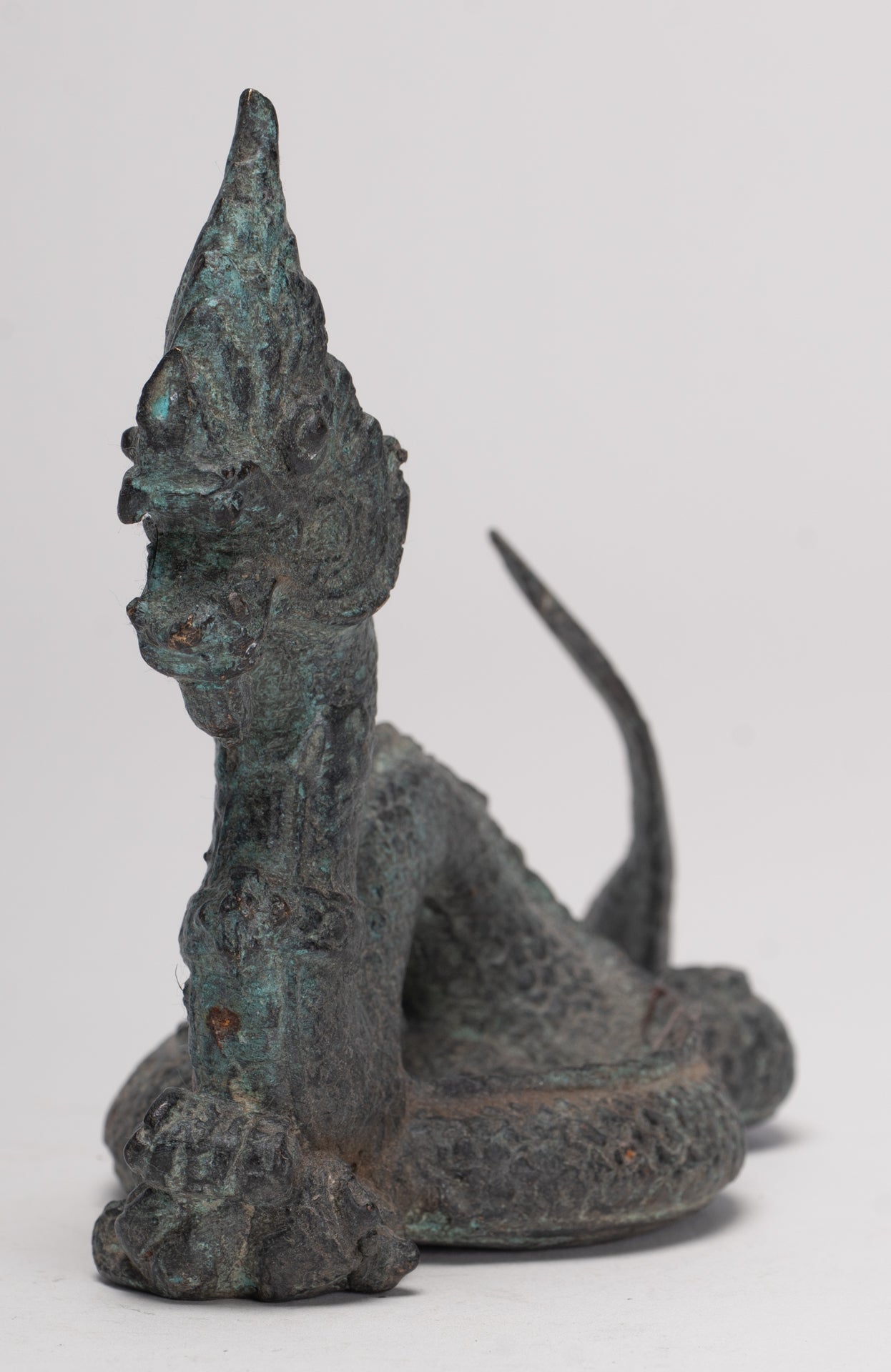 Antique Thai Style Bronze Protective Naga, Snake or Serpent Statue - 11.5cm/5"