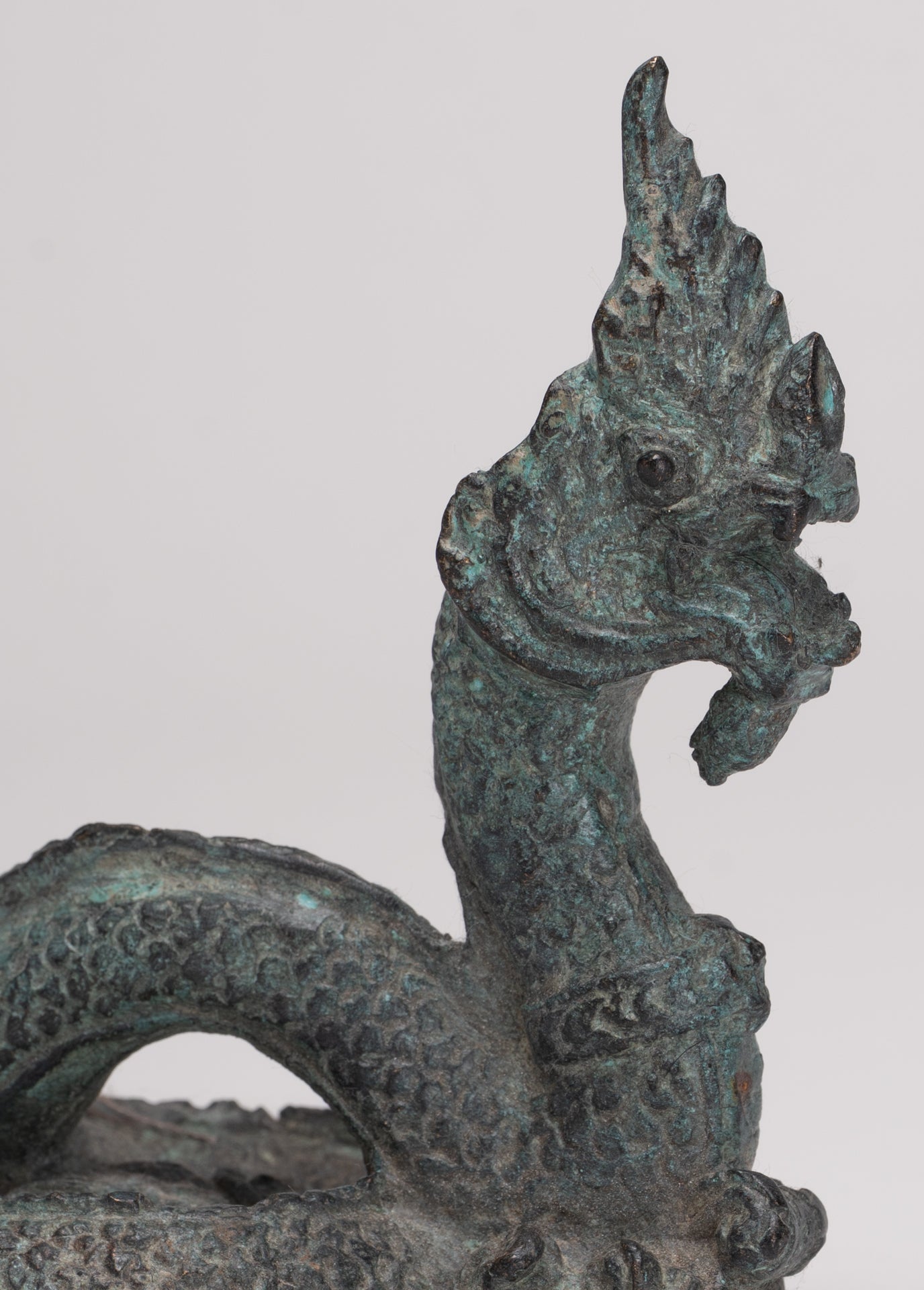 Antique Thai Style Bronze Protective Naga, Snake or Serpent Statue - 11.5cm/5"