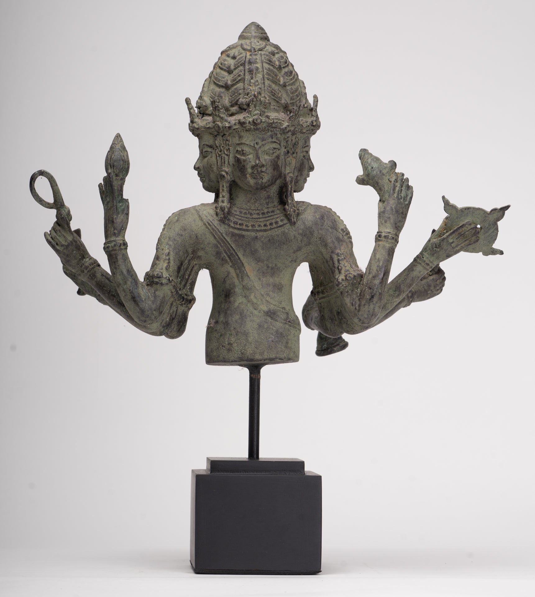 Brahma Statue - Antique Indonesian Style Bronze Brahma - Hindu God Creation - 36cm/14"