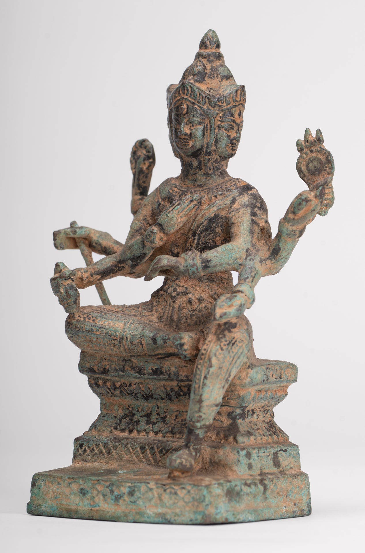 Brahma Statue - Antique Khmer Style Bronze Brahma - Hindu God Creation - 15cm/6"