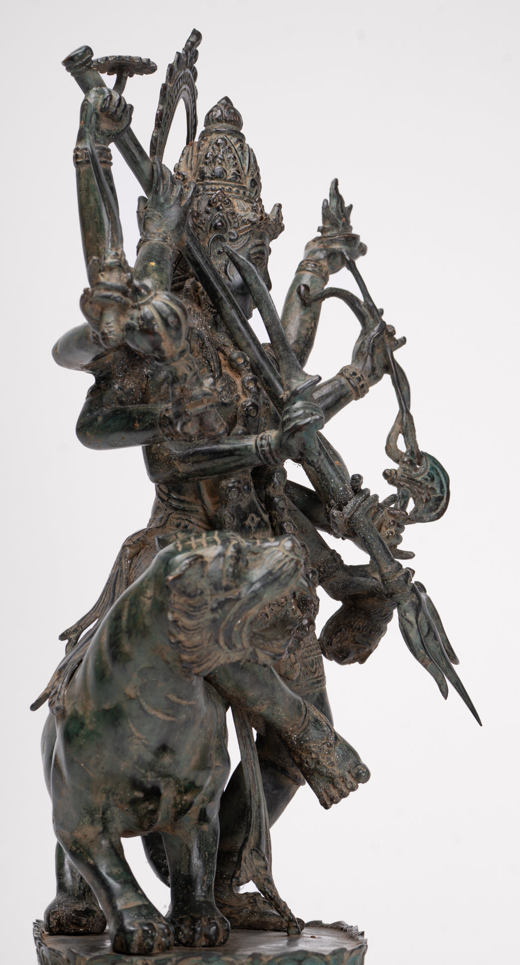 Antique Javanese Style Majapahit Simhavahini Durga Statue - 45cm/18"