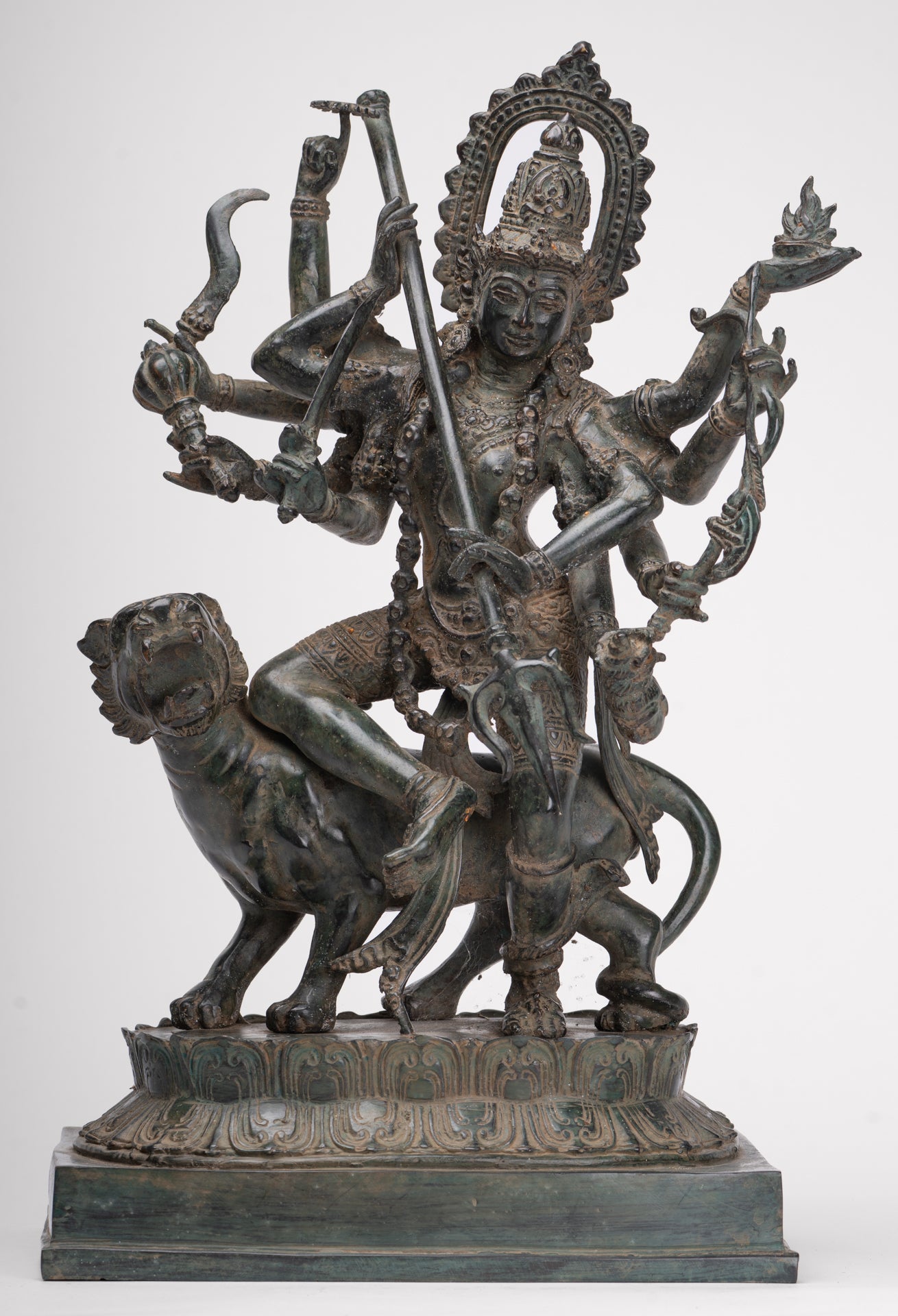 Antique Javanese Style Majapahit Simhavahini Durga Statue - 45cm/18"