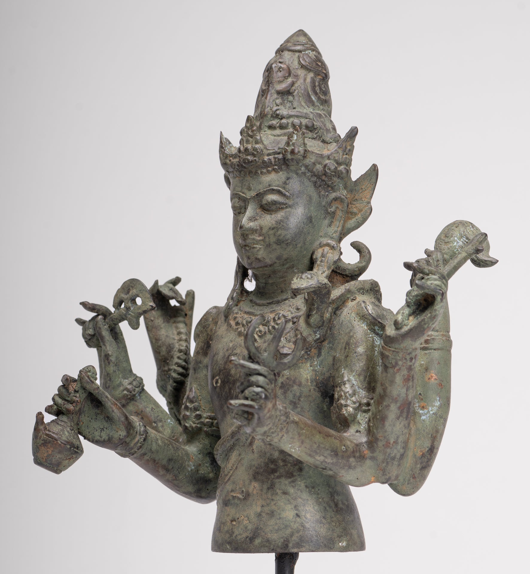 Shiva Statue - Antique Indonesian Style Bronze Javanese 6-Arm Shiva Statue - 34cm/14"