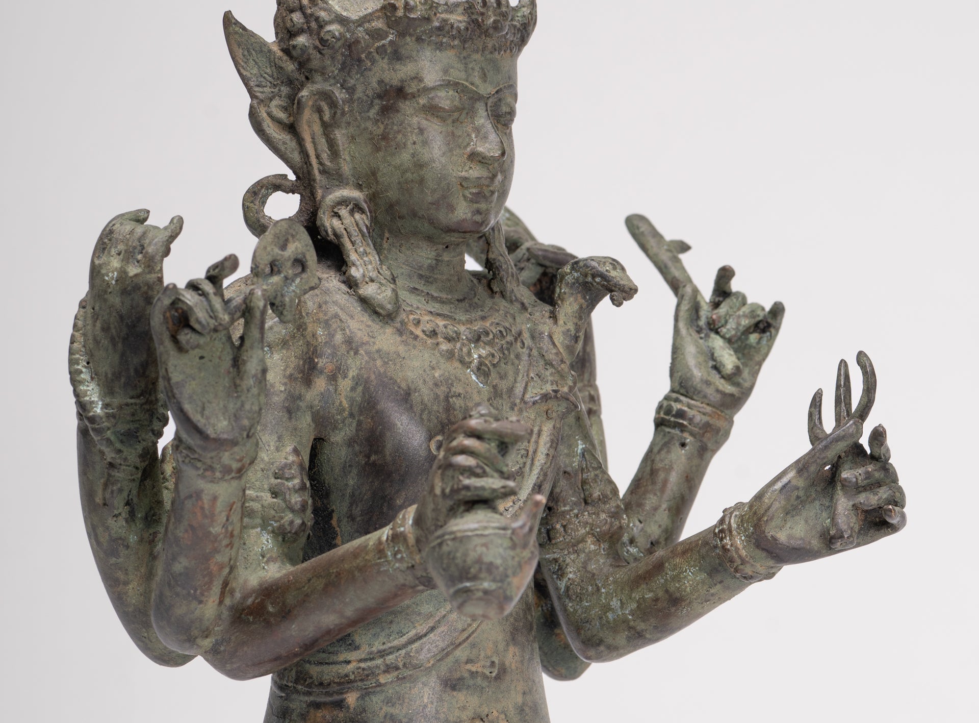 Shiva Statue - Antique Indonesian Style Bronze Javanese 6-Arm Shiva Statue - 34cm/14"