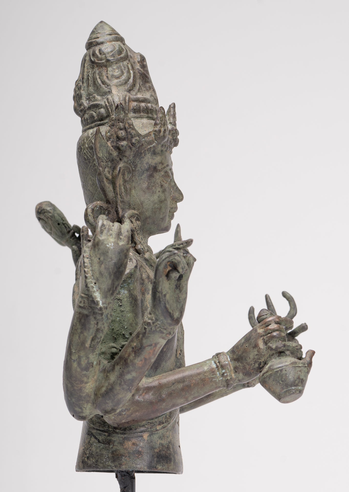 Shiva Statue - Antique Indonesian Style Bronze Javanese 6-Arm Shiva Statue - 34cm/14"