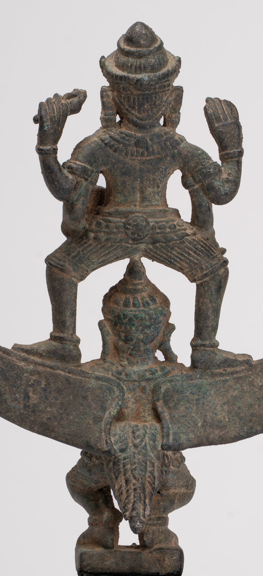 Masterpiece - Antique Khmer Style Bronze Khmer Angkor Wat Vishnu Statue Riding Garuda - 19.5cm/8"