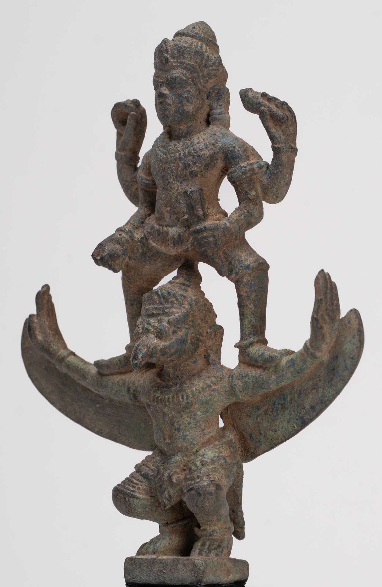 Masterpiece - Antique Khmer Style Bronze Khmer Angkor Wat Vishnu Statue Riding Garuda - 19.5cm/8"