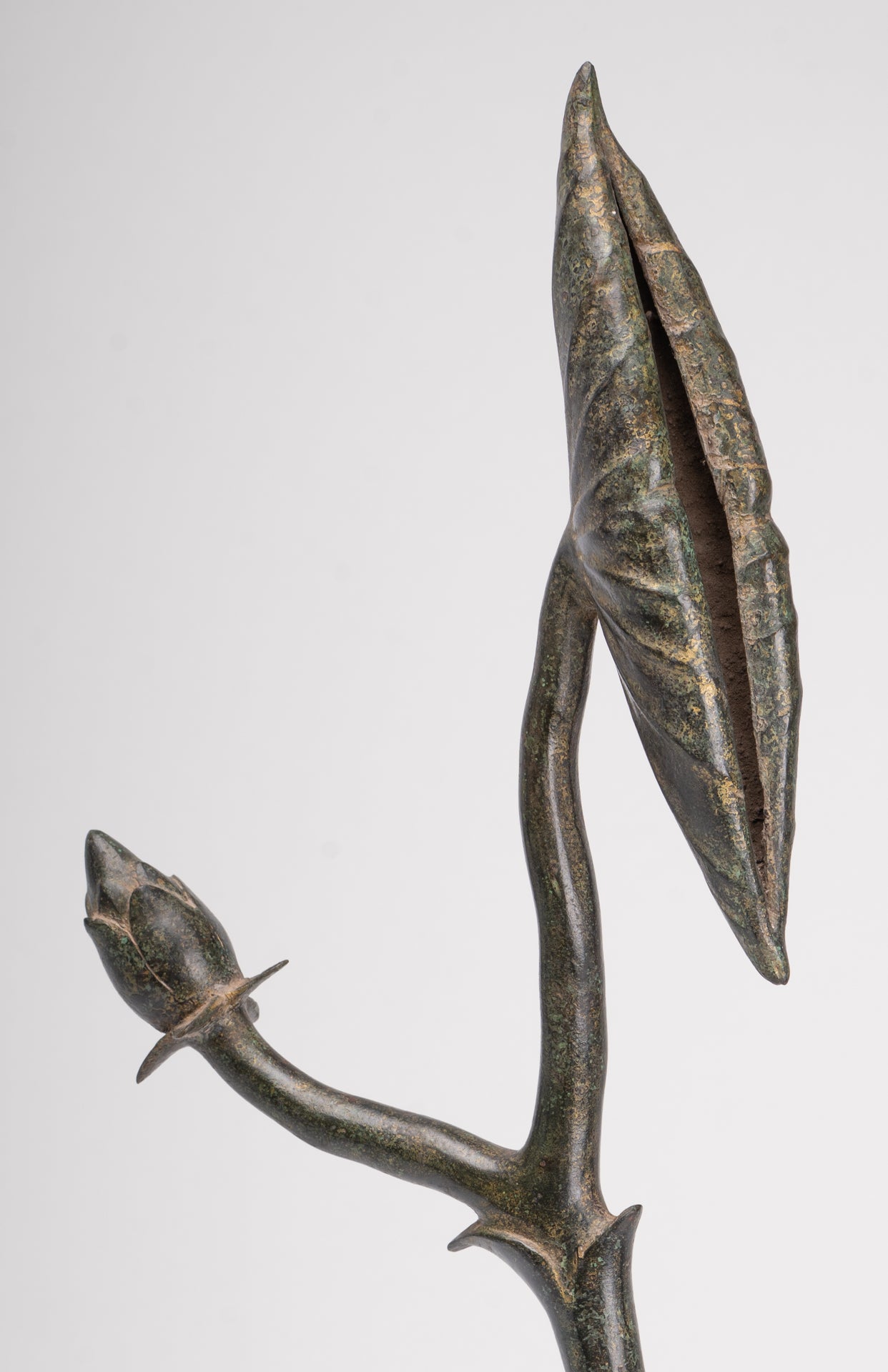 Mounted Antique Khmer Style Bronze Lotus Bud - 53cm/21"