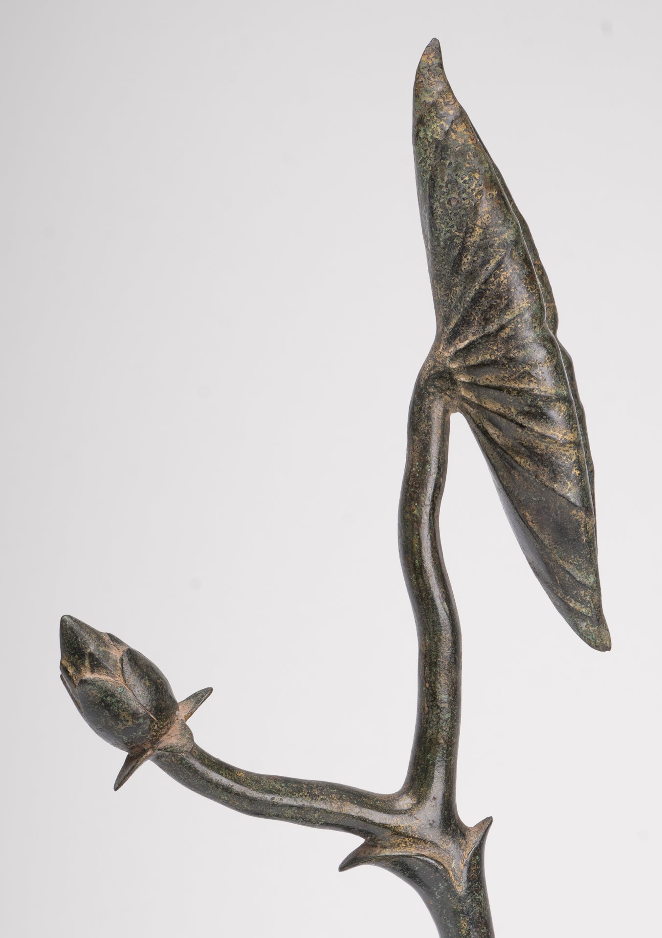 Mounted Antique Khmer Style Bronze Lotus Bud - 53cm/21"