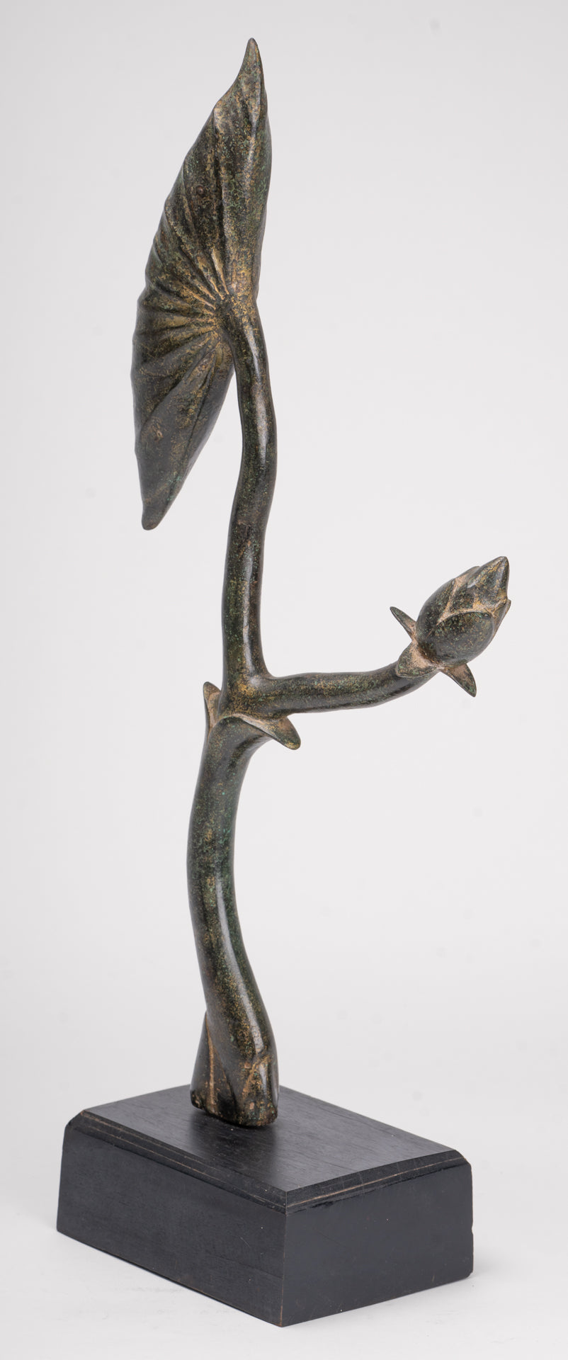 Mounted Antique Khmer Style Bronze Lotus Bud - 53cm/21"