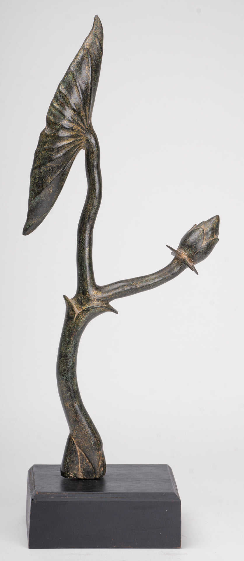 Mounted Antique Khmer Style Bronze Lotus Bud - 53cm/21"